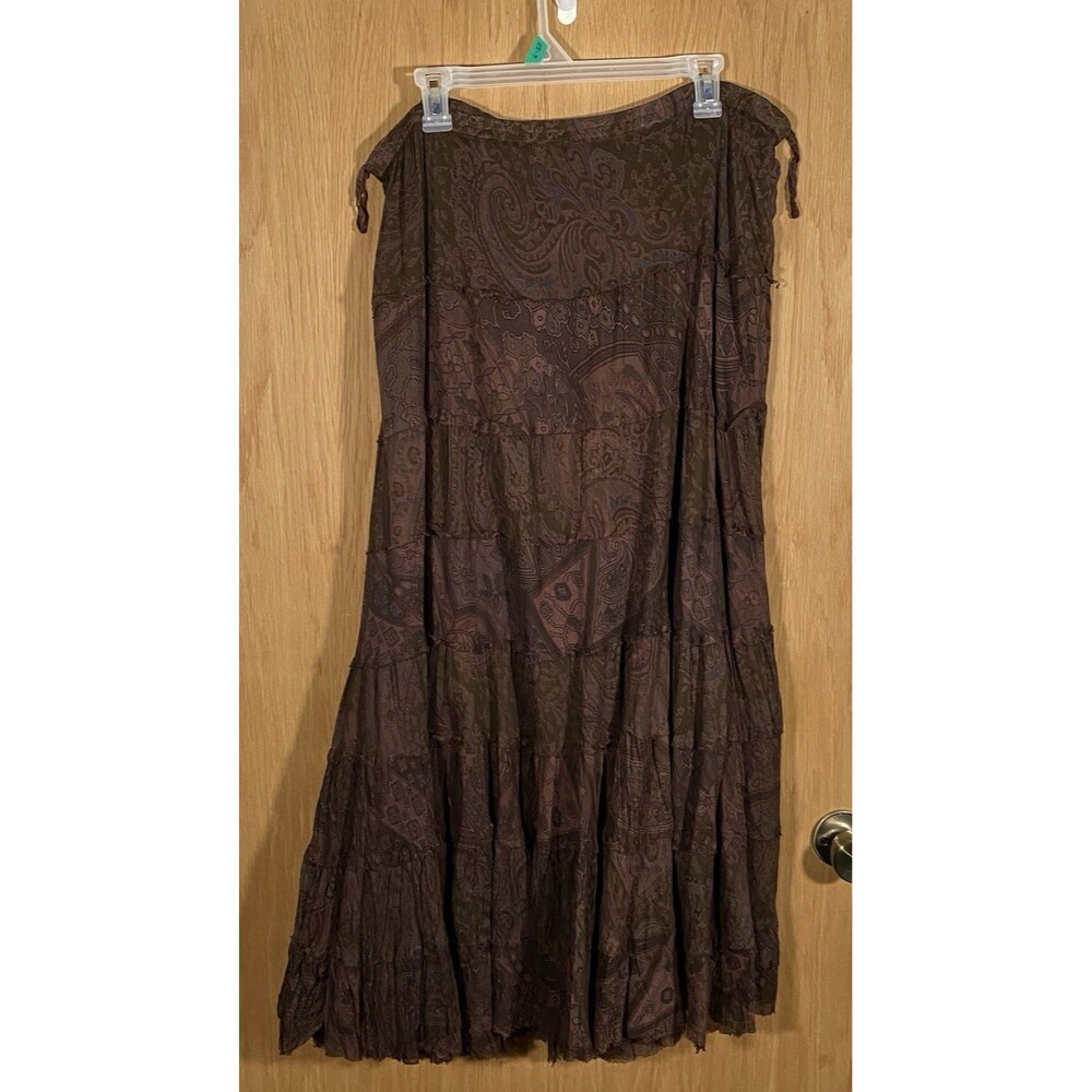 Solitaire Women's Tiered Maxi Skirt Patchwork Boho Peasant Prairie Cottagecore